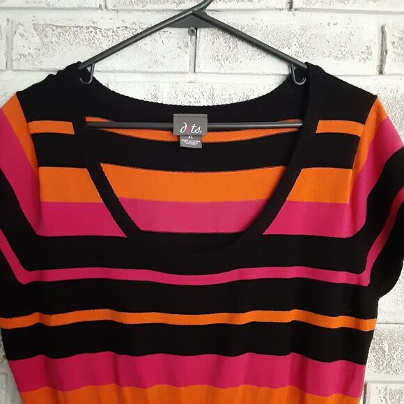 Dots Vibrant Stripe Top sz XL Ribbed Hot Pink Orange Black - Picture 3 of 7